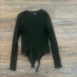 Olive Green Ribbed Bodysuit